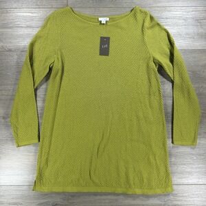 J. Jill Sweater Women's Petite S Green Chartreuse Waffle Knit Long Sleeve Tunic